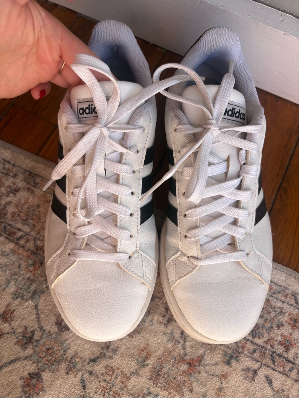 Women’s size 7 Leather White & Black Adidas Sneakers - Picture 2 of 7